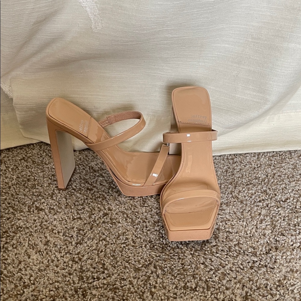 Nude Patent Platform Strappy Heels